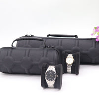 Portable Multi-Slot Watch Storage Box with Sponge Compartments, Zipper Bag for Travel