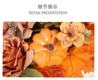 跨境秋天家居餐桌中心装饰品 感恩节南瓜枫叶仿真花盆栽木盒摆件