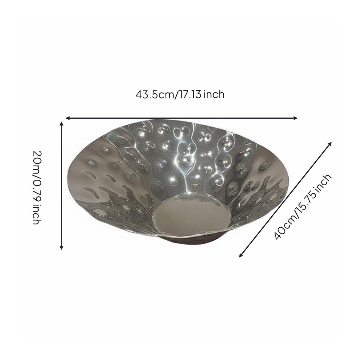 Slanted Mouth Serving Bowl Rustproof Hammered Steel Bowl for Buffet, Restaurant