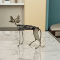 Figurine with Spring Body Bronze Cat Figurine Whimsical for Office, Entryway