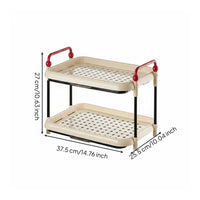 Two-Tier Storage Rack Perforated Cup Holder Rack Cream-Beige