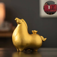 Good Fortune Symbol Ceramic Horse Ornament Elegant Design Golden Horse Statue Exquisite Workmanship for Business Owners