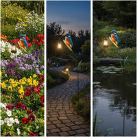 Outdoor Kingfisher Garden Stake Light Decorative Solar Bird Garden Light Metal Bird Ornament with Lantern Colorful for Gardeners, Homeowners, Lawn, Flower Bed, Pathway, Patio