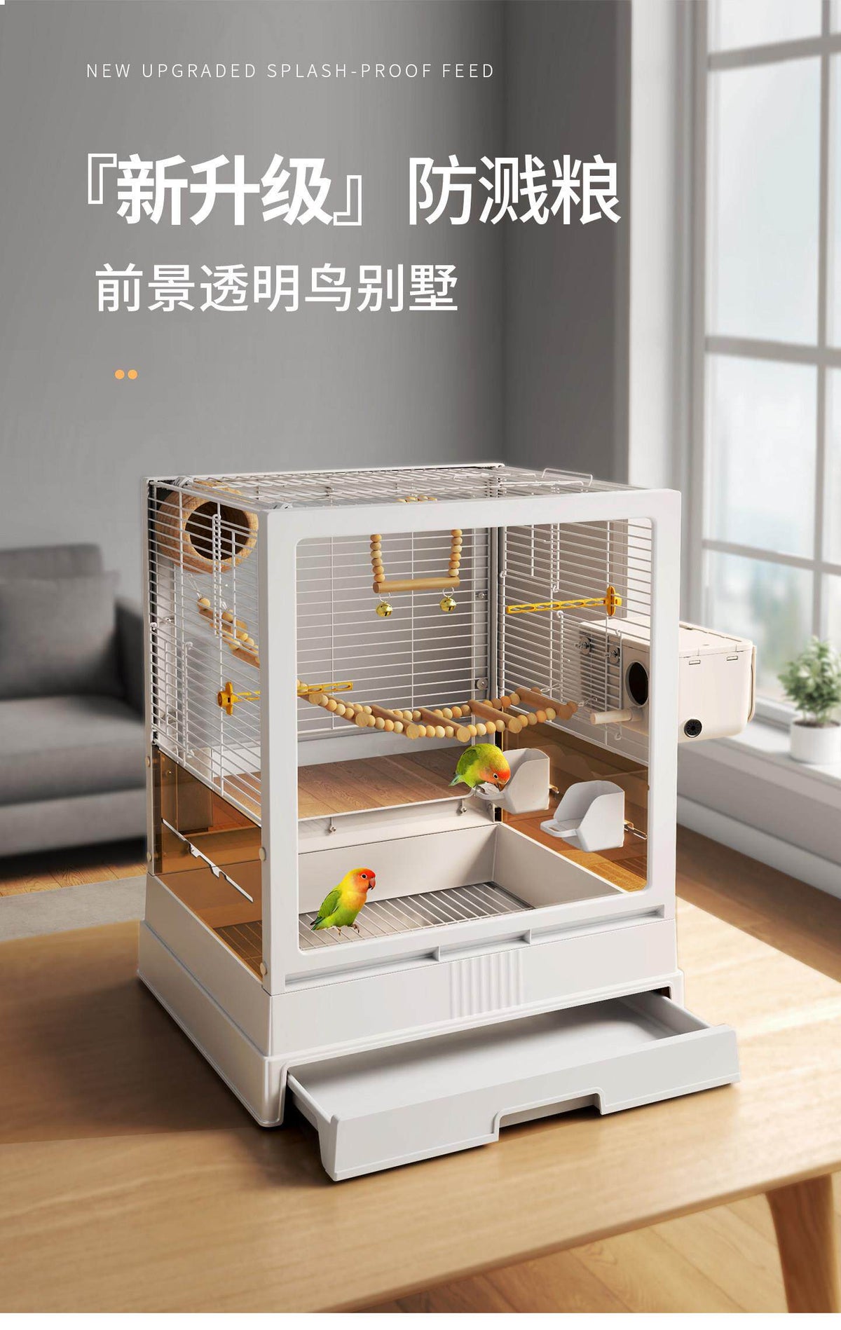 Bird Cage for Parrots with Anti-Splash Design, Large Home Villa Style