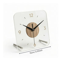 Square Tabletop Clock Rounded Corners Wood and Metal Clock Minimalist Home Decor for Shelf, Bedside