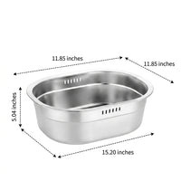Rice Washer and Strainer Bowl Set, Stainless Steel Deepened Washing Basin with Flat Bottom, Oval Mixing Bowl for Pasta Spaghetti, 2 Pack Units