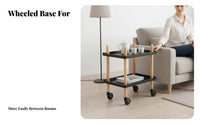 2-Tier Rolling Organizer Multifunctional Wheeled Side Table 360° Swivel Wheels