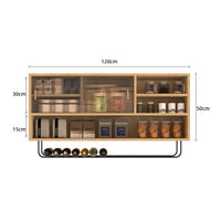 Fluted Door Cabinet Solid Wood Hanging Kitchen Cupboard Wall Mounted Storage Shelf Fluted Glass Door Wall Cabinet Suitable for Gift Giving Home Decoration