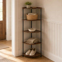 4-Tier Corner Shelf Antique Finish Storage Furniture Wood-Look