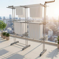 3 Tier Clothes Damp-Removing Rack Extendable Wing Damp-Removing Rack place Saving for Balcony