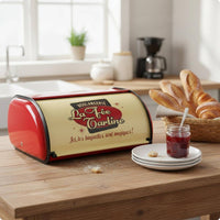 Retro Bread Box Bakery Print Hinged-Top Loaf Box Countertop
