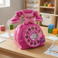 Retro Toy Telephone Vintage-Inspired Rotary-Style Toy Phone Pretend Play Telephone Decorative Bow Coiled Cord for Children