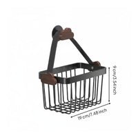 Hanging Shower Holder Walnut Wood Accent Complimentary Organizer Basket