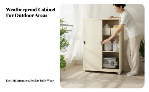 Sun-Proof Steel Storage Cabinet with Sliding Doors Sturdy and Long-Lasting Outdoor Balcony Cabinet Heavy Duty Unrestricted Standing Metal Closet Large Capacity for Homeowners, Hobbyists, Bedroom, Garage, Living Room, Workshop