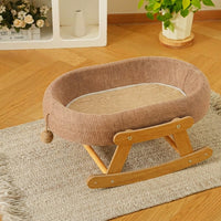 Cat Scratcher Rocking Bed with Wood Frame, Scratching Board and Cat Swing for Indoor Use, Warm Winter Cat Bed for Kitten Warmth