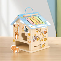 Wooden Toy House with Xylophone Interactive Busy House Learning Busy Box Sensory for Toddlers, Playroom