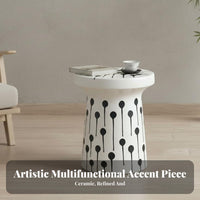 Spotted Mushroom Seat Multi-Functional Plant Stand Glazed Finish for Entryway