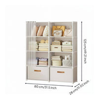Space Saving Shelving Unit with Curtain Easy Assembly Portable Clothes Closet Large Capacity Freestanding Wardrobe with Drawers Sturdy Construction for Students, Renters, Dorm Room, Bedroom, Small Apartment