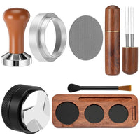 Solid Wood Coffee Tamper and Distribution Needle Storage Board Set
