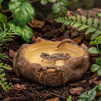 Wood Grain Water Bowl Tortoise Water Bowl, Snake Accessories for Vivarium, Spill Resistant Water Dish for Geckos, Reptiles and Tree Frogs, Resin