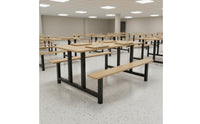 Easy to Clean Cafeteria Table with Attached Seats Long-Lasting Stainless Steel Dining Unit Space Saving Dining Hall Table and Bench Set Heavy Duty for Students, Breakroom