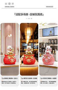 Resin Lucky Cat Figurine with Money Bag for Cashier Desk