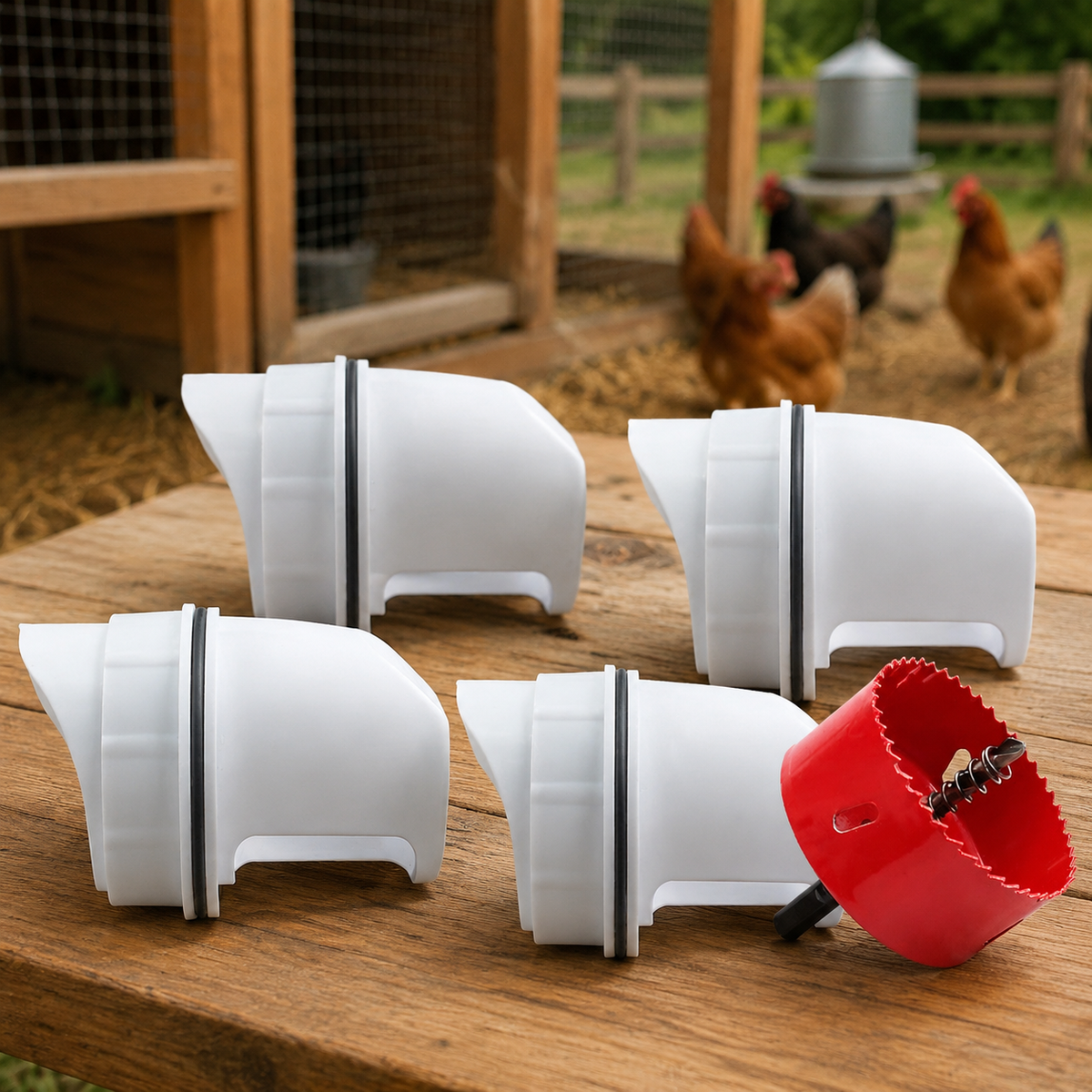 4 Port Automatic Chicken Feeders, Rainproof Duck Feeder for Backyard Chickens UK Material Pigeon Feeder Kit
