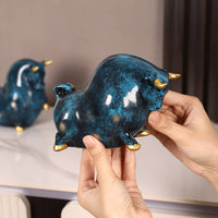 2 Pieces Bull Statue Housewarming Gift Bull Figurine Wealth Symbol for Bookshelf