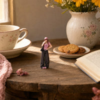 1/64 Scale Figure Cityscape Miniature Woman with Cap Standing Figurine Realistic Female Figurine Collectible for Hobbyists