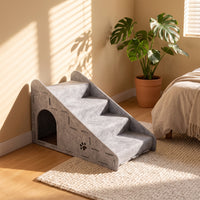 Climbing Cat Stairs with Hideaway Indoor Cat Ramp House Space-Saving Furniture Cozy for Cats, Kittens, Pet Owners, Living Room, Small Apartments, Bedroom