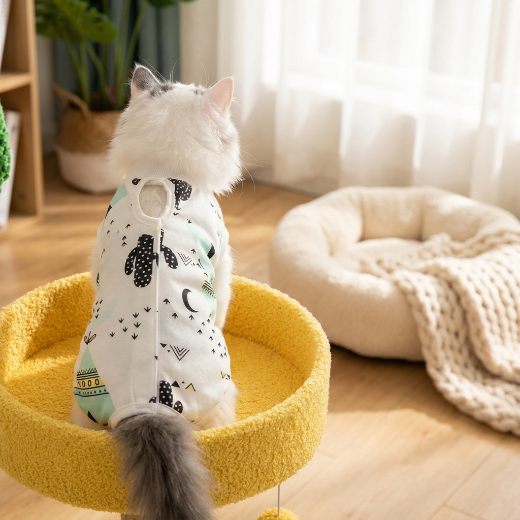 Cat Surgery Suit and Spay Recovery Suit, Female Cat Recovery Suit with Tie Closure, Sleeveless Post-Operative Cat Clothing for Anti-Licking Use