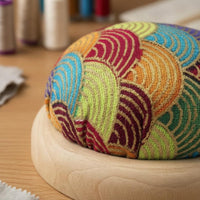 Fabric-covered Pincushion Woven Top Wooden Padded Base Half-round Compact Design Sewing Organizer Soft Feel Suitable for Hand Sewing Craft Room