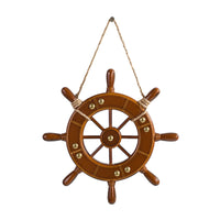 Nautical Wheel Wall Decor Vintage Design Wooden Ship Wheel Rustic Wood Finish Wooden Steering Ornament for Cafe