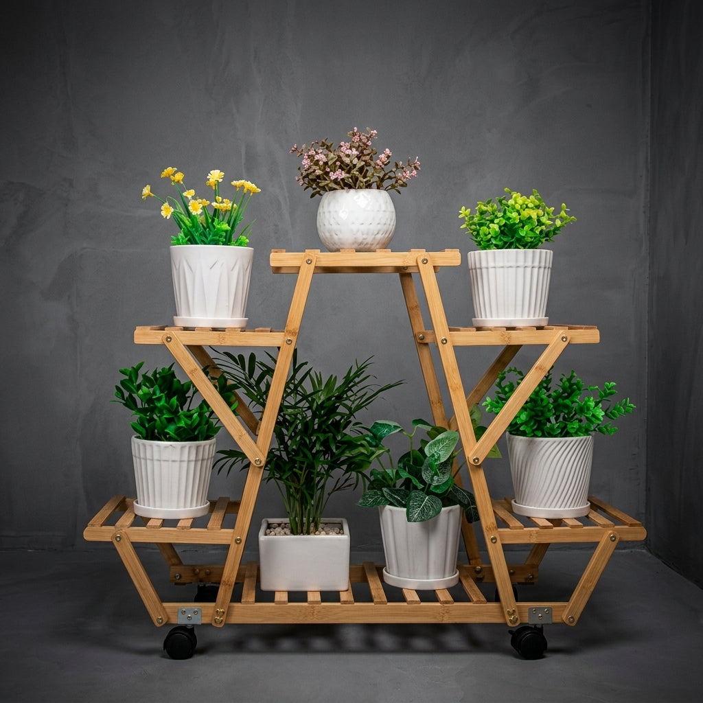 Plant Stand for Indoor Plant Display in the Living Room, 4 Tier Bamboo Wooden Plant Stand, Tall Plant Stands Indoor, Stable Plant Pot Stand