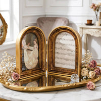 Antique Gold Diptych Frame European Look Double Arched Photo Frame for Desk