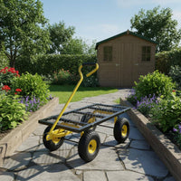 Foldable Garden Cart Black and Yellow Mesh Garden Wagon Heavy Duty Portable Folding Trolley for Yard Work, Landscaping