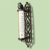 Cast Iron Wall Thermometer Ornate Vintage Wall Thermometer Dark Metal Finish