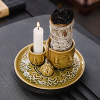 Ceramic Candle Tray Incense Burner Multifunctional Scented Cone Candle Holder Decorative Design Ceramic Smudge Bowl for Meditation, Prayer