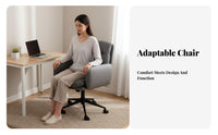Armless Upholstered Rolling Chair Height Adjustable Desk Seat Ergonomic rear Support 360-Degree rotate for Teens, Women, Bedroom
