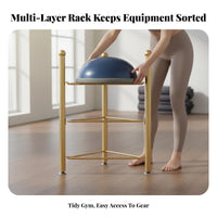 Space-Saving Design Fitness Ball Rack Non-Slip Adjustable Feet Half Balance Ball Rack Sturdy Metal Construction Large Capacity