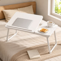 Overbed Table with Cup Holder Space-Saving Lap Desk Low-Height for Dorm Room