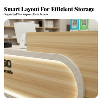 Salon Reception Counter Multifunctional Modern Reception Desk Cashier Checkout Stand Easy to Clean Particle Board Melamine Finish Scratch Resistant Waterproof Suitable for Receptionists Barbershop Retail Store