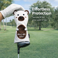 Golf Driver Head Covers for Golfers, Cartoon Bear Design Headcover for Course, PU Leather Protective Gear for Wood Clubs