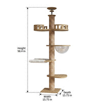 Cat Climbing Frame Activity Center with 7 Perches and Hammock, Solid Wood Multi Level Tree Indoor for Large Cats, Sisal Scratching Posts for Play