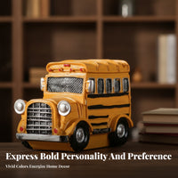 Vintage Bus Figurine Black and Silver Accents Home Decor Rounded Roof