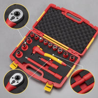 15 Pieces Insulated Socket Set 1000V Insulated Tool Kit with Case Metric Tool Kit with Foam Trays for Electricians, Automotive Repair, Electrical Work