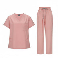Stretch Material Scrub Set Breathable V-Neck Scrub Top and Pants Moisture Wicking Solid Color Medical Attire Wrinkle Resistant for Healthcare Professionals, Caregivers, Veterinarians, Hospital, Medical Facility, Operating Room, Tooth Care Office