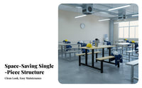 Sturdy Steel Frame Dining Hall Table with Attached Seats Easy to Clean Quick-Service Restaurant Table Heavy Duty Single Piece Dining Bench Set Stable Structure for Students, Employees, Diners, School, Cafeteria, Factory