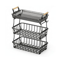 3-Tier Fruit Basket Wire Mesh Three-Tier Fruit Basket Stable Kitchen Organizer with Hooks for Pantry