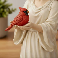 Angel Holding Cardinal Figurine Symbol of Love and Comfort for Mantelpiece